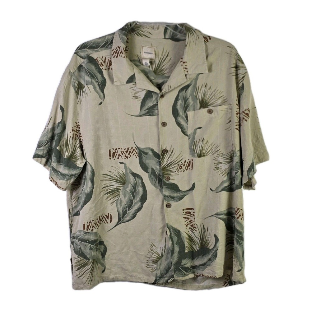 Saddlebred Men’s Tan XXL Silk Hawaiian Floral  Short Sleeves Button Down‎ Shirt